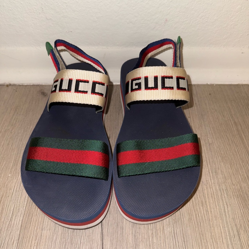 Gucci Navy Sandals with Green and Red Web Stripe - Picture 6 of 6